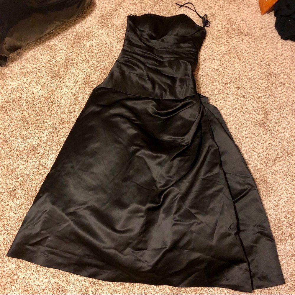Bill Levkoff black satin full gown optional straps